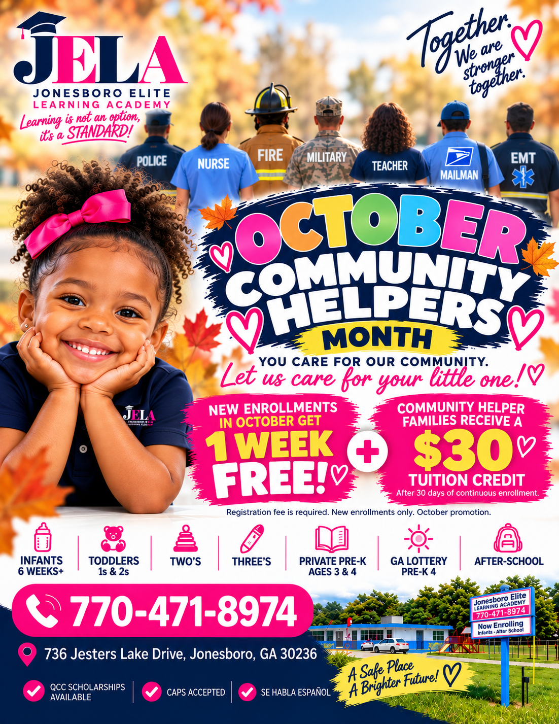 JELA October Community Helpers Month enrollment flyer