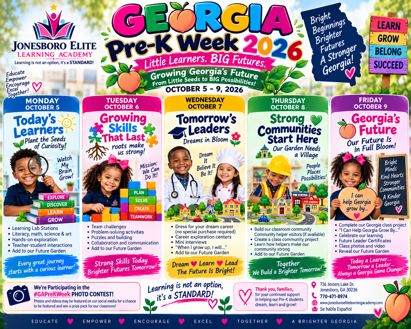 JELA Georgia Pre-K Week 2026 activity schedule