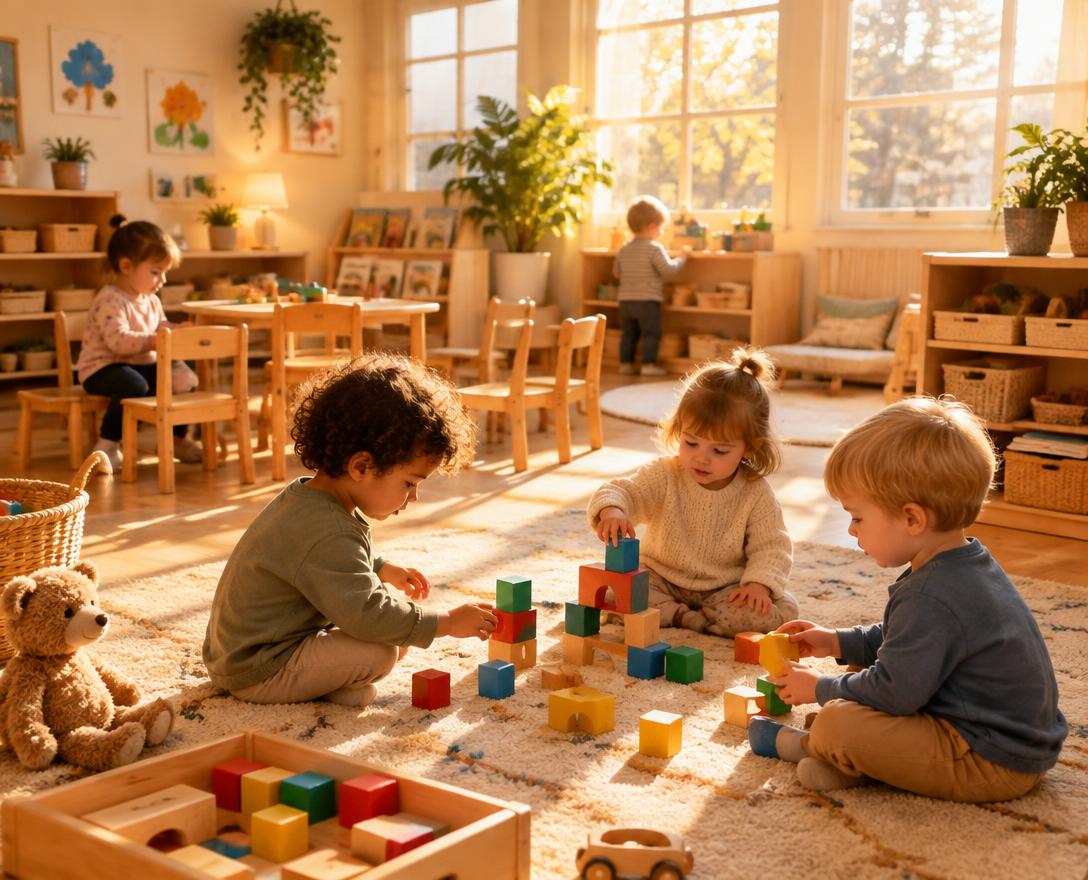 Children learning through play in a bright JELA classroom